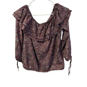 Michael Michael Kors Womens Size Petite L The‎ Shoulder Top Paisley Pink NWT